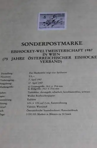 Eishockey-Weltmeisterschaft 1987 in Wien; Österreich Amtl. Schwarzdruck auf Schwarzdruckblatt 1987; 7. Apr. 1987