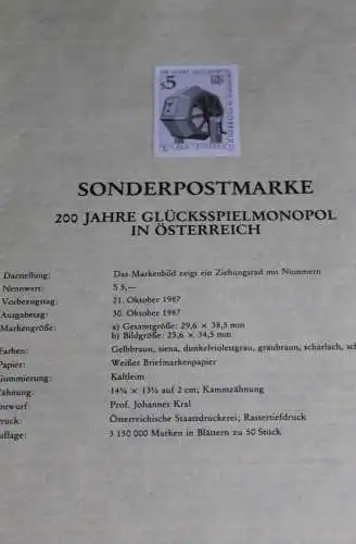 200 Jahre Glücksspielmonopol; Österreich Amtl. Schwarzdruck auf Schwarzdruckblatt 1987; 21. Okt. 1987