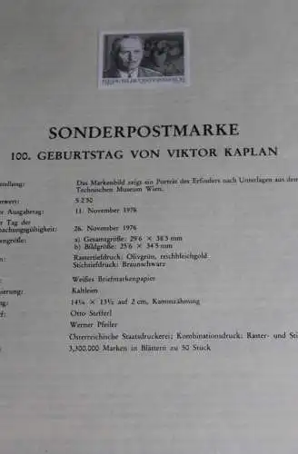 Viktor Kaplan; Österreich Amtl. Schwarzdruck auf Schwarzdruckblatt 1976; 11. Nov. 1976