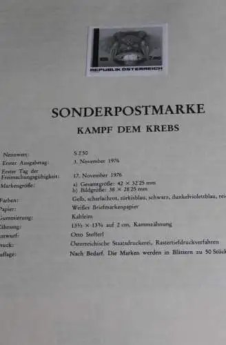 Kampf dem Krebs; Österreich Amtl. Schwarzdruck auf Schwarzdruckblatt 1976; 3. Nov. 1976