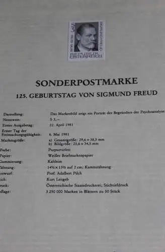 Sigmund Freud; Österreich Amtl. Schwarzdruck auf Schwarzdruckblatt; 22. April 1981