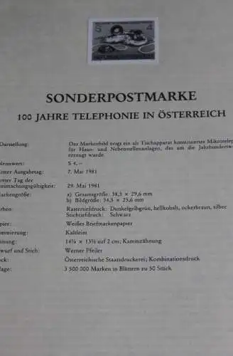 100 Jahre Telephonie in Österreich; Österreich Amtl. Schwarzdruck auf Schwarzdruckblatt; 7. Mai 1981