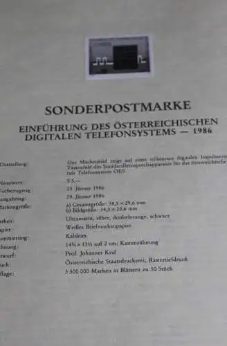 Einführung des Digitalen Telefonsystems; Österreich Amtl. Schwarzdruck auf Schwarzdruckblatt 1986