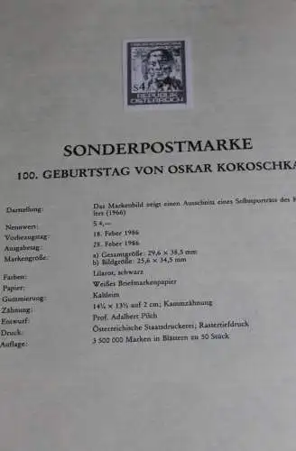 Oskar Kokoschka; Österreich Amtl. Schwarzdruck auf Schwarzdruckblatt 1986