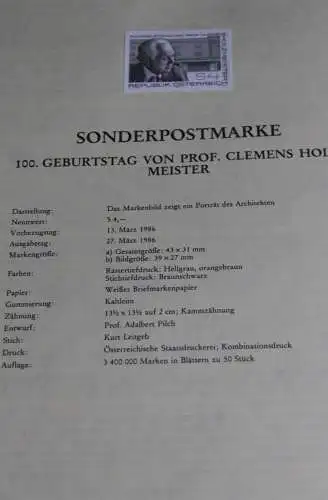 Prof. Clemens Holzmeister; Österreich Amtl. Schwarzdruck auf Schwarzdruckblatt 1986