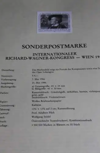 Richard-Wagner-Kongress - Wien 1986; Österreich Amtl. Schwarzdruck auf Schwarzdruckblatt 1986