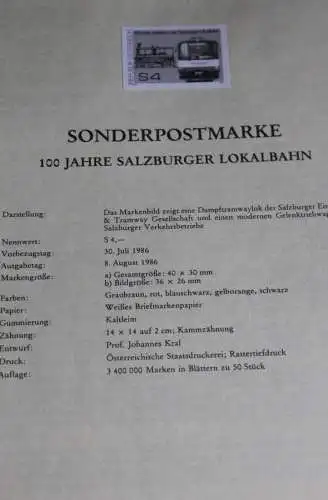 100 Jahre Salzburger Lokalbahn; Österreich Amtl. Schwarzdruck auf Schwarzdruckblatt 1986