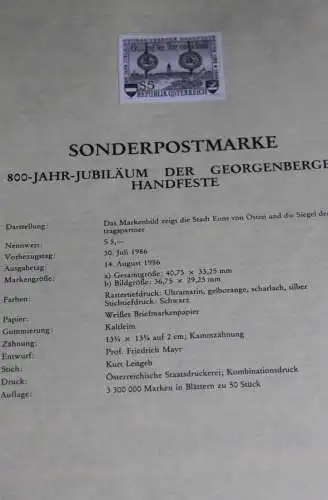 800-Jahr-Jubiläum Georgenberger Handfeste; Österreich Amtl. Schwarzdruck auf Schwarzdruckblatt 1986