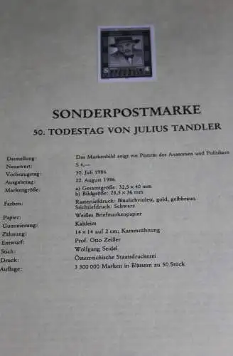 Julius Tandler; Österreich Amtl. Schwarzdruck auf Schwarzdruckblatt 1986