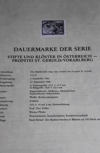 Stifte und Klöster: Propstei St. Gerold/Vorarlberg; Österreich Amtl. Schwarzdruck auf Schwarzdruckblatt 1986