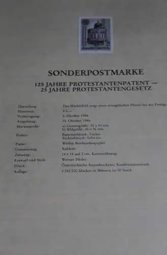 125 Jahre Protestantenpatent; Österreich Amtl. Schwarzdruck auf Schwarzdruckblatt 1986