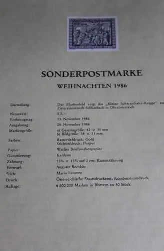 Weihnachten 1986; Österreich Amtl. Schwarzdruck auf Schwarzdruckblatt 1986