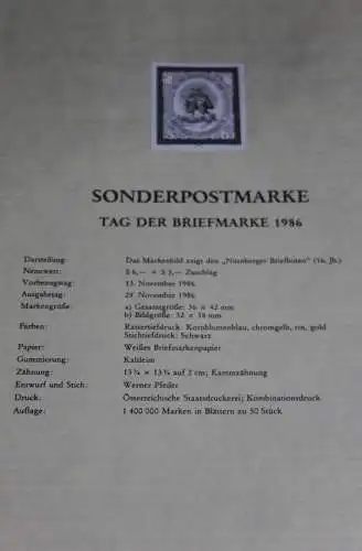 Tag der Briefmarke 1986; Österreich Amtl. Schwarzdruck auf Schwarzdruckblatt 1986