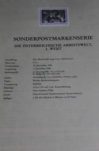 Österreichische Arbeitswelt: Stahlarbeiter; Österreich Amtl. Schwarzdruck auf Schwarzdruckblatt 1986