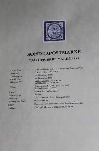 Österreich Amtl. Schwarzdruck auf Schwarzdruckblatt 1985  zur Ausgabe: Tag der Briefmarke 1985