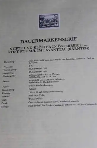 Österreich Amtl. Schwarzdruck auf Schwarzdruckblatt 1985  zur Ausgabe: Stifte und Klöster in Österreich: Stift St. Paul