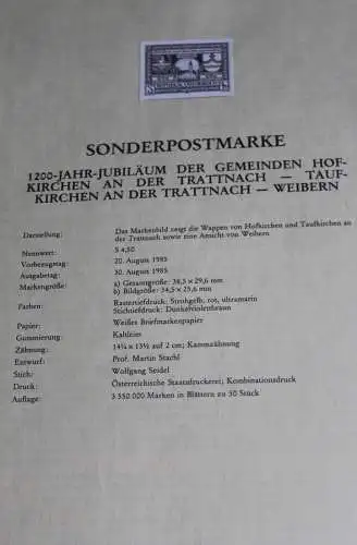 Österreich Amtl. Schwarzdruck auf Schwarzdruckblatt 1985  zur Ausgabe: 1200 Jahre Hofkirchen,Taufkirchen,Weibern