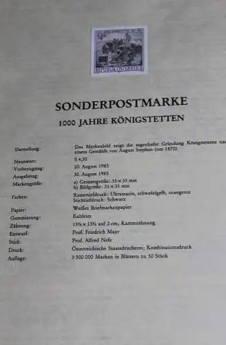 Österreich Amtl. Schwarzdruck auf Schwarzdruckblatt 1985  zur Ausgabe: 1000 Jahre Königstetten