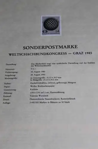 Österreich Amtl. Schwarzdruck auf Schwarzdruckblatt 1985  zur Ausgabe: Weltschachbundkongress - Graz 1985