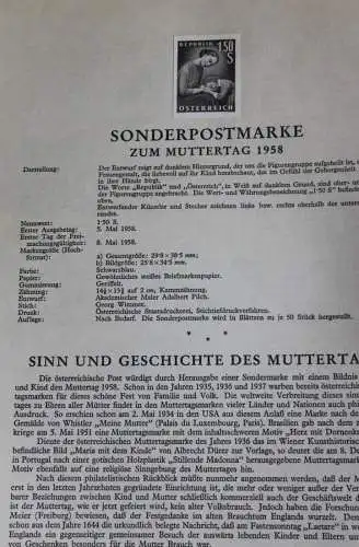 Österreich Amtl. Schwarzdruck auf Schwarzdruckblatt 1958 zur Ausgabe: Muttertag 1958