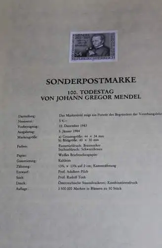 Österreich Amtl. Schwarzdruck auf Schwarzdruckblatt 1984 zur Ausgabe: Johann Gregor Mendel