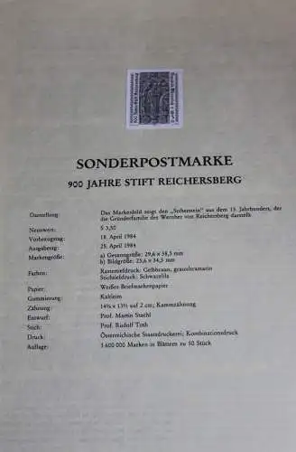 Österreich Amtl. Schwarzdruck auf Schwarzdruckblatt 1984 zur Ausgabe: 900 Jahre Stift Reichersberg