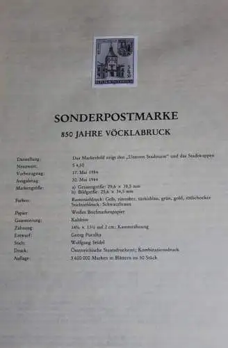 Österreich Amtl. Schwarzdruck auf Schwarzdruckblatt 1984 zur Ausgabe 850 Jahre Vöcklabruck; 30. Mai 1984