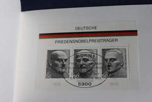 Ministerkarte zum Ausgabeanlaß:  "G. Stresemann, L. Quidde, C. v. Ossietzky", 14.11.1975; MiNr. Block 11