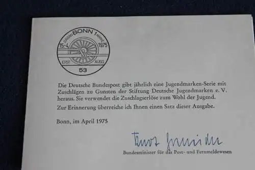 Ministerkarte zum Ausgabeanlaß:  "Für die Jugend 1975", 15.4.1975 ; MiNr. 836-39; Berlin: 488-91