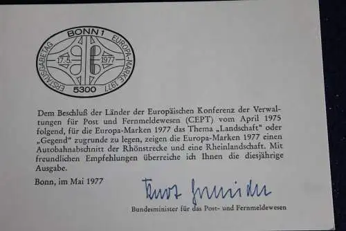 Ministerkarte zum Ausgabeanlaß:  "EUROPA - CEPT 1977", 17.5.1977 ; MiNr. 934-35