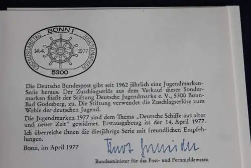 Ministerkarte zum Ausgabeanlaß:  "Für die Jugend 1977", 14.4.1977 ; MiNr. 929-32; Berlin: 544-47