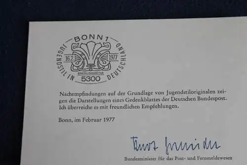 Ministerkarte zum Ausgabeanlaß:  "Jugendstil", 16.2.1977 ; MiNr. Block 14