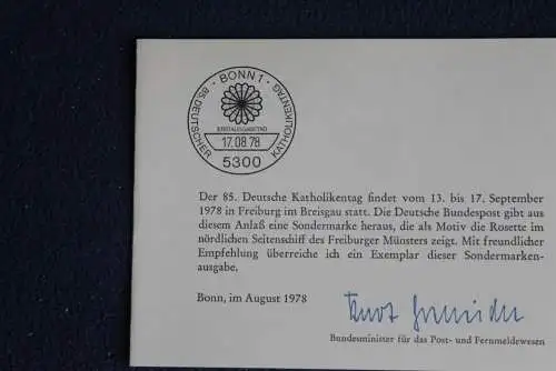 Ministerkarte zum Ausgabeanlaß:  "Katholikentag", 17.8.1978 ; MiNr. 977