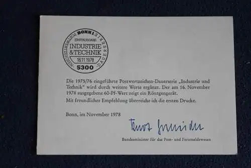 Ministerkarte zum Ausgabeanlaß:  "Industrie & Technik", 16.11.1978 ; MiNr. 990