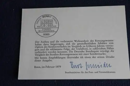 Ministerkarte zum Ausgabeanlaß:  "Straßen Rettungsdienste", 14. 2.1979 ; MiNr. 1004