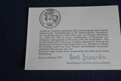 Ministerkarte zum Ausgabeanlaß: "Tag der Briefmarke 1979"; 11.10.1979; MiNr. 1023
