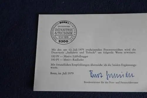 Ministerkarte zum Ausgabeanlaß: "Industrie & Technik"; 12.7.1979; MiNr. 992-3; Berlin: 584-5