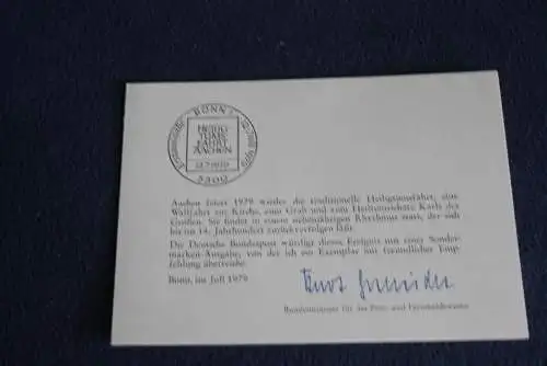 Ministerkarte zum Ausgabeanlaß: "Heiligtumsfahrt Aachen"; 12.7.1979; MiNr. 1017