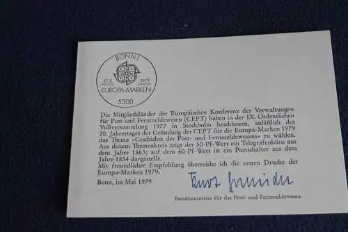 Ministerkarte zum Ausgabeanlaß: "EUROPA - CEPT 1979"; 17.5.1979; MiNr. 1011-12