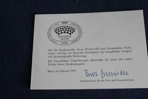 Ministerkarte zum Ausgabeanlaß: "1. Direktwahl Europa-Parlament"; 14.2.1979; MiNr. 1002