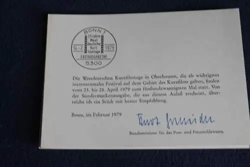 Ministerkarte zum Ausgabeanlaß: "Kurzfilmtage"; 14.2.1979; MiNr. 1003