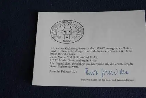 Ministerkarte zum Ausgabeanlaß: "Burgen und Schlösser"; 14.2.1979; MiNr. 995,998; Berlin: 589