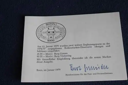 Ministerkarte zum Ausgabeanlaß: "Burgen und Schlösser"; 11.1.1979; MiNr. 996,997; Berlin: 587-8