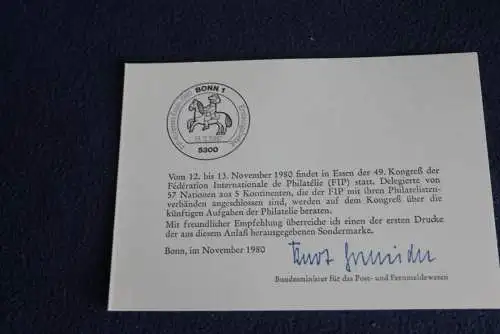 Ministerkarte zum Ausgabeanlaß: "Tag der Briefmarke 1980"; 13.11.1980; MiNr. 1065