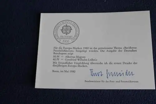 Ministerkarte zum Ausgabeanlaß: "EUROPA - CEPT 1980"; 8.5.1980; MiNr. 1049-50