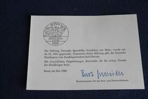 Ministerkarte zum Ausgabeanlaß: "Für den Sport 1980"; 8.5.1980; MiNr. 1046-48; Berlin: 621-23