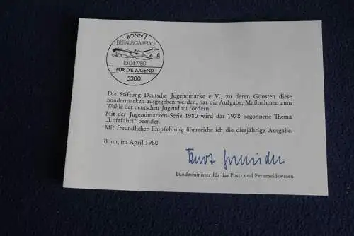 Ministerkarte zum Ausgabeanlaß: "Für die Jugend 1980";10.4.1980; MiNr. 1040-43; Berlin: 617-20