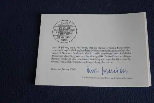 Ministerkarte zum Ausgabeanlaß: "BRD 25 Jahre in der NATO ";10.1.1980; MiNr. 1034