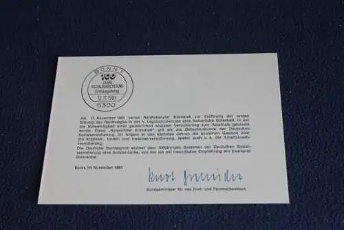 Ministerkarte zum Ausgabeanlaß: "Sozialversicherung ";12.11.1981; MiNr. 1116