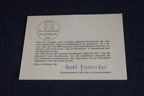 Ministerkarte zum Ausgabeanlaß: "Tag der Briefmarke 1981 "; 8.10.1981; MiNr. 1112